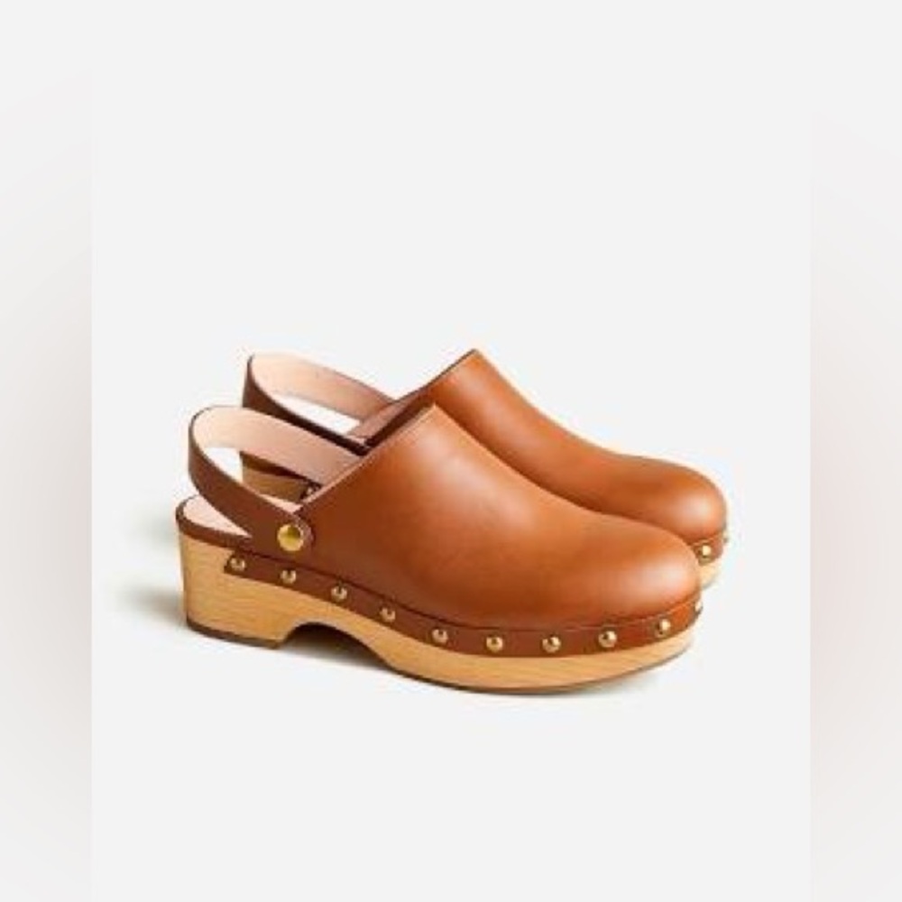 J. Crew Tan Leather Studded Clogs